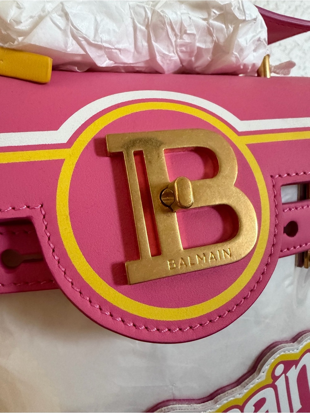 Balmain x BARBIE collab Pink and Yellow Logo Satchel with Gold Hardware - Picture 2 of 12